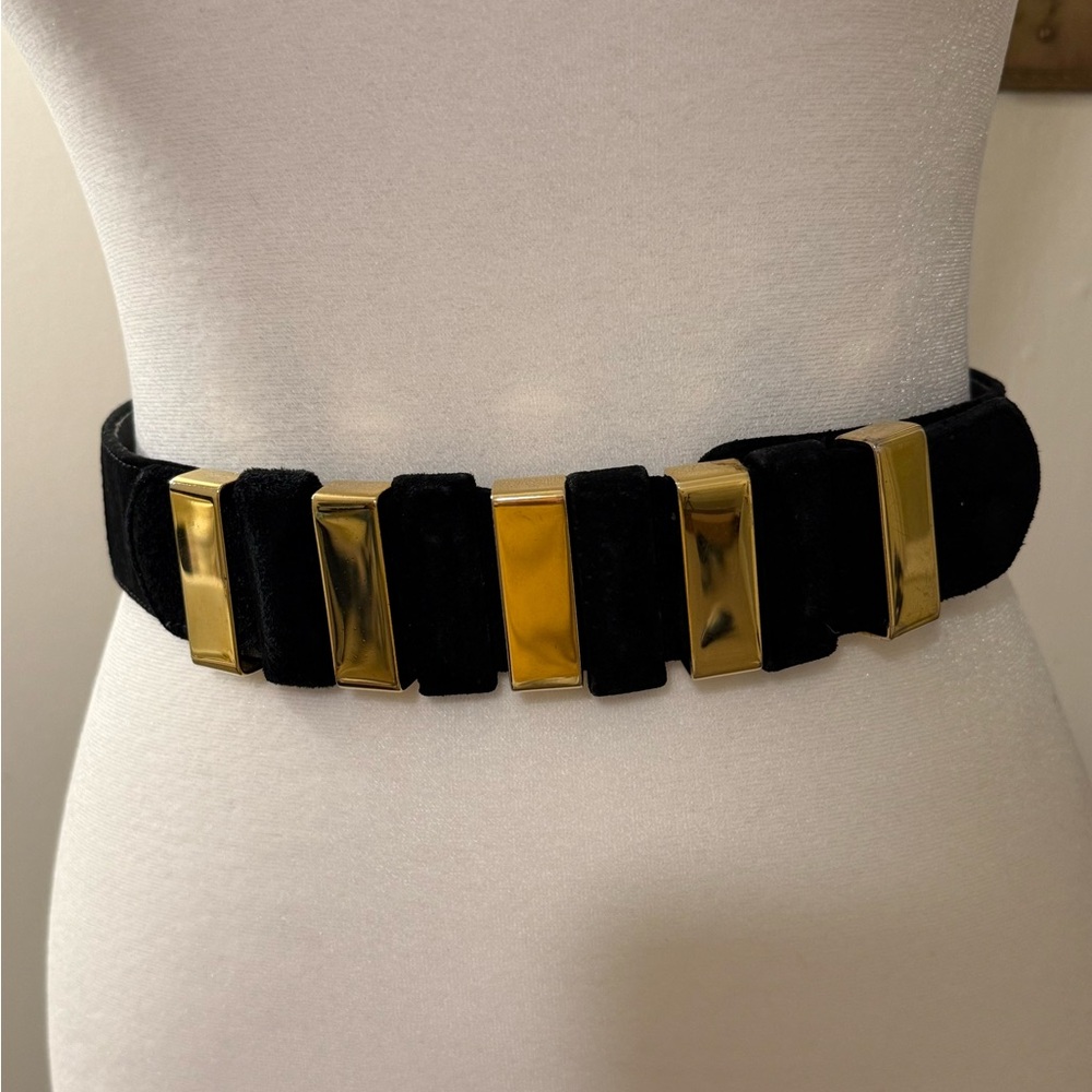 VIntage Abbe Creation Suede & Gold Black Belt STUNNING Size S